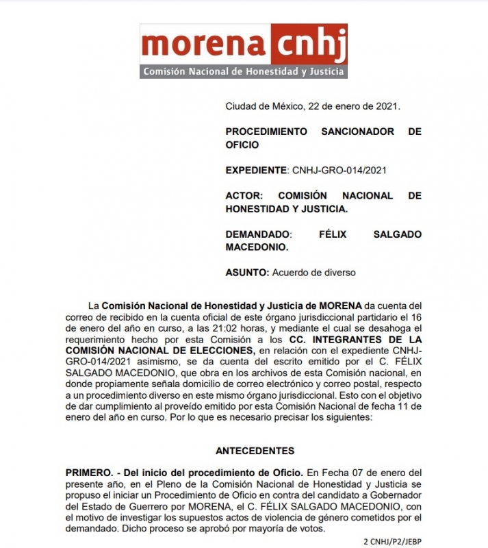 Félix Salgado atenta contra derechos humanos y principios de Morena: CNHJ- MORENA - SemMéxico