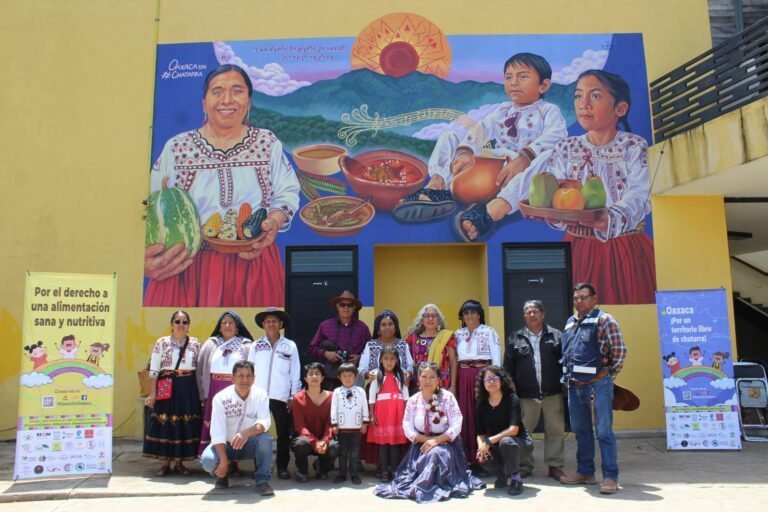 Develan en Tlahuitoltepec Mixe el mural 20 de la campaña Oaxaca sin Chatarra