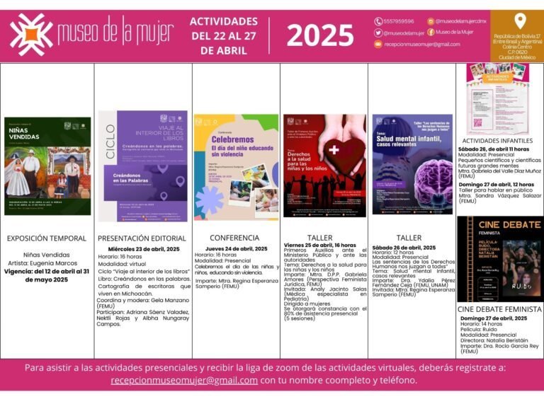 CARTELERA MUSEO DE LA MUJER DEL 22 AL 27 DE ABRIL