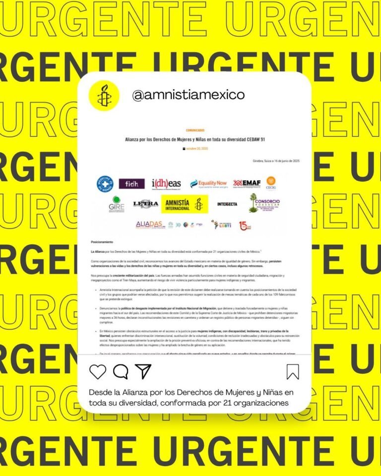 La creciente militarización del país aumenta el riesgo de vivir violencia: Alianza por los Derechos de Mujeres y Niñas en toda su diversidad CEDAW 91