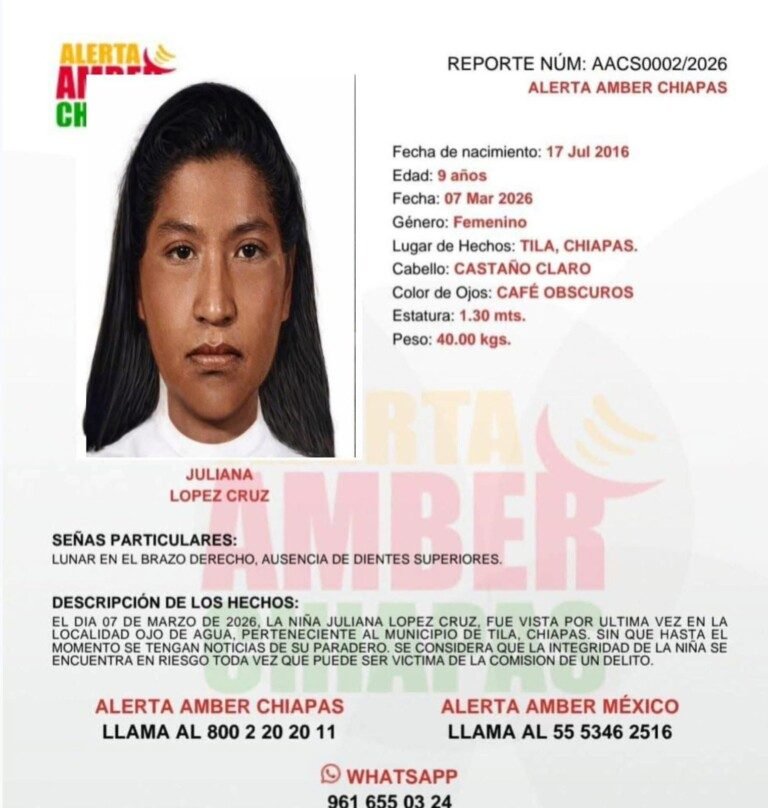 Desaparición de niña chol en Tila enciende alerta en Chiapas; suman 23 menores desaparecidos en dos meses